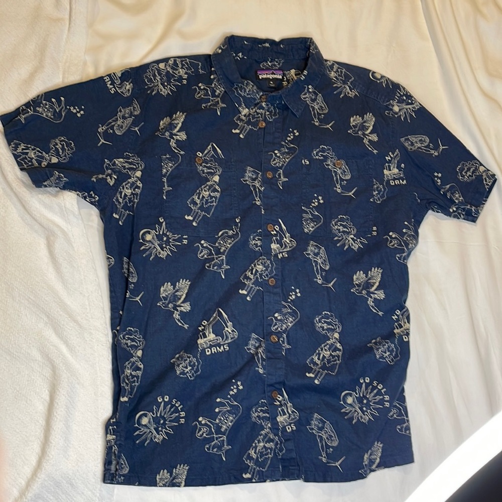 Patagonia Back Step short sleeve button up shirt blue XL